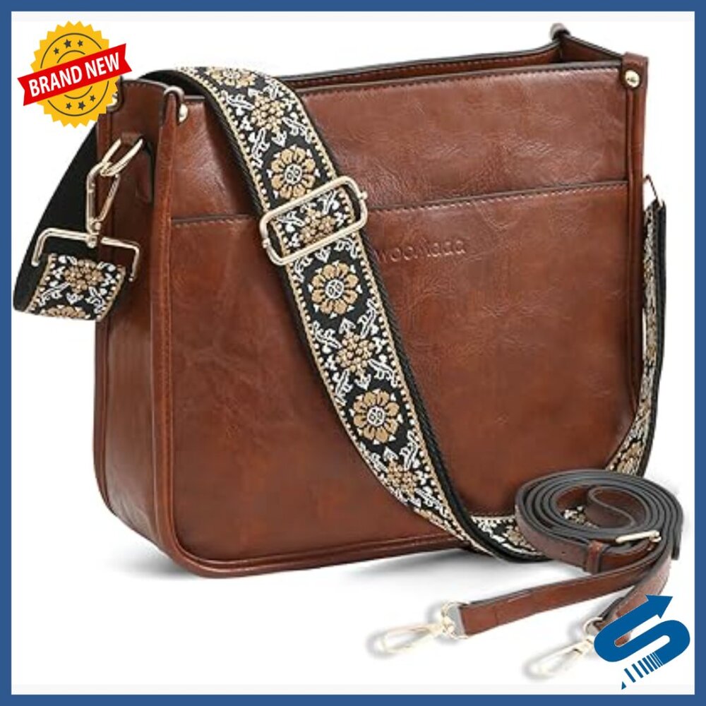 Vegan Leather Hobo Crossbody Bag with Adjustable Strap, Spacious